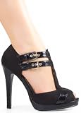 Designer Dressy Stylish Snake Skin Pattern T-Strap Stiletto from Hot Fash Shoes - SENTRA Black