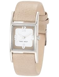 Nine West Womens NW/1295CMCM Square Silver-Tone Cream Strap Watch