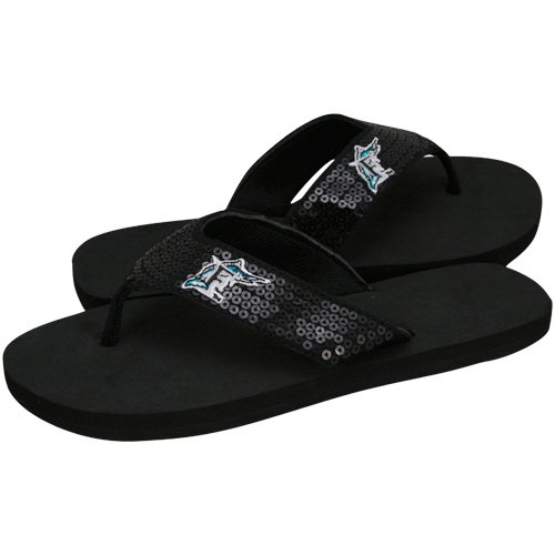 Florida Marlins Black Sequin Strap Flip Flops (9/10)