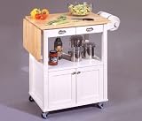 Natural and White Wood Top Kitchen Cart