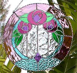 Pink Floral Art Nouveau Stained Glass Decorative Design
