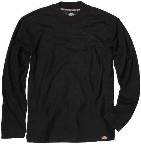 Dickies Mens Long Sleeve Performance Waffle Knit Mock Neck Tee, Black, X-Large