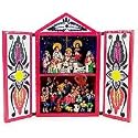 Painted wood retablo, 'Nativity and Scissor Dance'