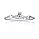 Valentines Day Bling Jewelry .925 Sterling Silver Claddagh Heart Cuff Bracelet