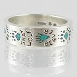 Multi Animal Track Footprint Band Ring in Sterling Silver with Turquoise Inlay, #11873