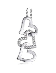 925 Sterling Silver 3 Heart Diamond Pendant Necklace(GH, I2-I3, 0.08ct)