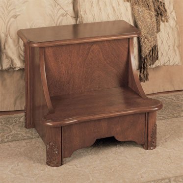 Step Stool with Storage and Carved Acanthus Corner Posts in Mahogany Finish