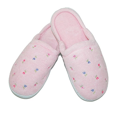 totes ISOTONER Womens Terry Scalloped Embroidered Clog Slippers, XL, Pink