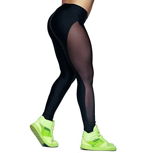 Mesh Yoga Pants Beudvo Outdoor Gym Fitness Elastic Joggers Leggings (S)