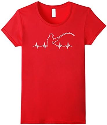 Women's Fishing T-Shirt Fisherman EKG Heartbeat XL Red