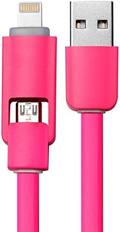 LEDVAS 3FT Colorful New 2 in 1 USB Data Sync Charger Cable Adapter for iPhone Android Phone (Pink)