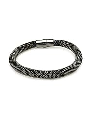 8MM Sterling Silver Italian Bracelets Black Rhodium Large Beaded Magnet Lock Bracelet 7.5 Inches