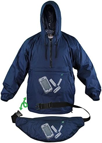Lightweight Breathable Packable Rain/Windbreaker Jacket featuring the Xpocket M Navy Blue