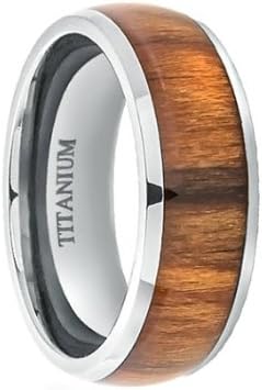 8MM Titanium Wedding Band Ring High Polished Domed with Santos Rosewood Inlay (11)
