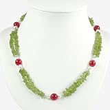 Handmade Peridot, Indian Ruby And Freshwater Pearl Necklace