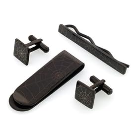 Stainless steel set of cufflinks, tie slide and money clip with black coating... by For the Cuff