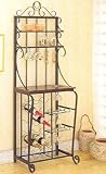 Black Metal & Cherry Finish Wood Kitchen Baker's Rack w/Wine Rack