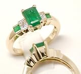 14k Emerald-cutGenuine Columbian Emerald & Princess Diamond Ring - Size 7.0 (Clearance Priced)