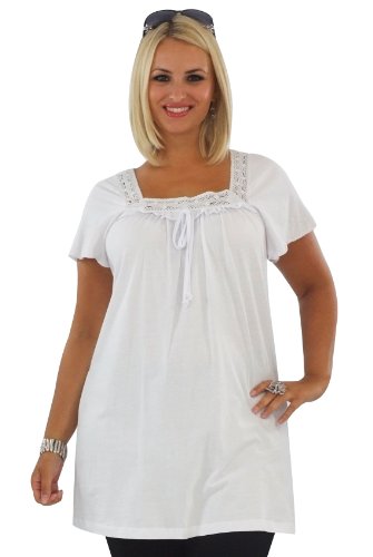 White Crochet Neck T-Shirt - Size 22-24