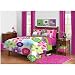 3pc Girl Fun Bright Green Pink Purple Bright Flower Floral Full Queen Comforter Set