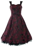 50's Brocade Prom Party Dress Red & Black - 16 (US), 16 (UK)