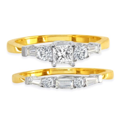 Discount 14K Gold Princess, Round, and Baguette Diamond Bridal Set (1.63 cttw)