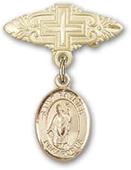 Gold Filled Baby Badge with St. Patrick Charm and Badge Pin with Cross