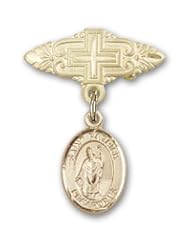 14K Gold Baby Badge with St. Patrick Charm and Badge Pin with Cross