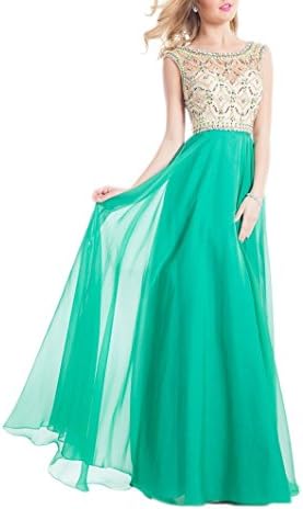 Keting Women's Cap Sleeve Two Piece Beading Chiffon Long Prom Dress Green US4