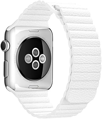 Apple Watch Band , HBBRO Leather Loop With Adjustable Magnetic Closure iWatch Band Replacement Bracelet Strap For 38mm Apple Watch All Models - White
