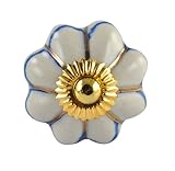 Set of 2 Blue and Golden Striped hand painted ceramic pumpkin knobs cabinet drawer handles pulls