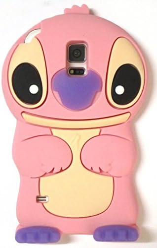 S5 Case,Galaxy S5 Case,Galaxy S5 Stitch Case,Tribe-Tiger 3D Cartoon Stitch&amp;Lilo pink Ears Silicon Gel Rubber Case Cover Skin for Samsung Galaxy S5 i9600(Pink Stitch)