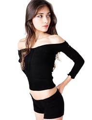 Black Sexy Boy Shorts & Bare Shoulder Boat Neck Top Outfit by KD dance, Sexy &... by KD dance
