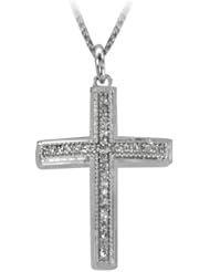 10K White Gold Diamond Accent Cross Pendant (0.10 carat I color I1 clarity)