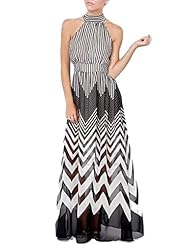 Halter Sleeveless Chevron Print Chiffon Maxi Dress 