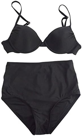 Polovi Women Swimsuit Retro Vintage High Waist Bathing Suit Push Up Bra Black