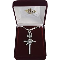 Silver-Plated 18" Chain with 1.75" Cross and Dove with Heart Pendant