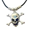 Skull and Cross Bones Mood Pendant on Black Cord Necklace