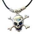 Skull and Cross Bones Mood Pendant on Black Cord Necklace