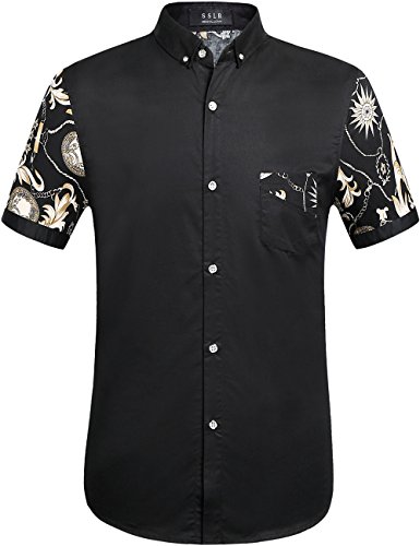 SSLR Men's Short Sleeve Casual Button-Down Shirt With Pocket