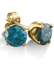 1 1/2ct Blue Diamond Stud Earrings in 14k Yellow Gold.