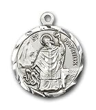 Sterling Silver St. Patrick Pendant with Stainless Silver Heavy Curb Chain 24 inch