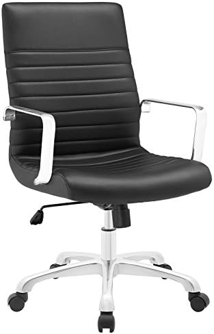 Modway Finesse Ribbed Faux Leather Mid Back Ergonomic Swivel Computer Desk, Black