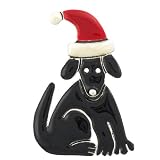 Black Dog w/ Santa Hat Silver & Enamel Pin