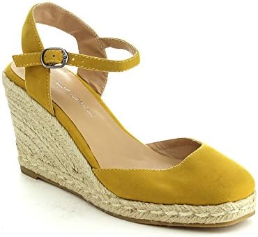 C LABEL ROLLIN-1 Women's Ankle Strap Sling Back Espadrille Wedge Sandal,MUSTARD,9