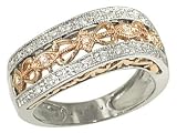 Ladies 2 Row Pave Diamond Milgrain Band with Center Pink Gold Engraving Diamond .25cttw H/i I1