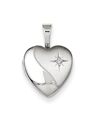 Sterling Silver & Diamond Polished And Satin 12mm Heart Locket