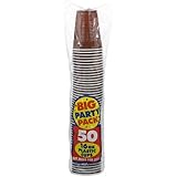 Amscan Big Party Pack 50 Count Plastic Cups, 16-Ounce, Chocolate Brown