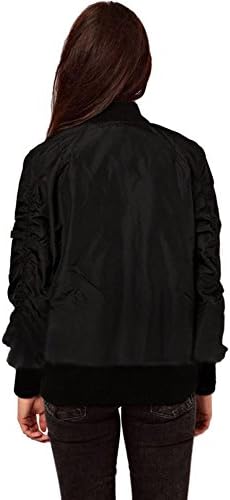 Superfish Women Fashion Zipper up Cotton Bomber Jacket Coat Black