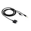 Dock Connector to Dual 3.5mm Jack Car Stereo Auxiliary (AUX) Line Out and USB Sync & Charge Audio Cable Lead for Apple iPod, iPhone and iPad - 1.2m